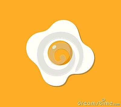 Fried egg. Cook chicken egg. Fried yolk with protein for breakfast. Cartoon icon for healthy food. Omelette on orange background. Vector Illustration