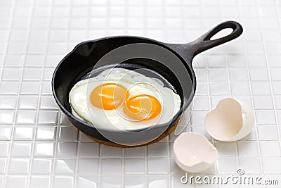 Fried egg double yolk egg Stock Photo