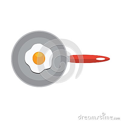 Fried egg in frying pan. Flat color style vector Icon Vector Illustration