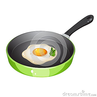 Fried egg on a green frying pan Vector Illustration