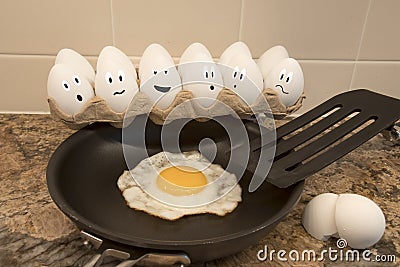 Fried egg in kitchen illustrated Stock Photo