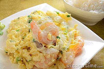 Fried Egg Steam Shrimp rice set Stock Photo