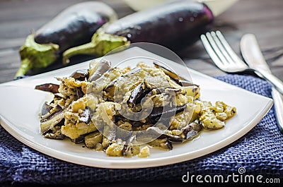 Fried eggplants with garlic Stock Photo