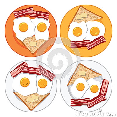 Fried eggs, bacon, bread and butter, vector Vector Illustration