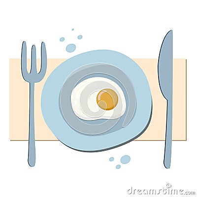 Fried eggs. Omelet drawing. Vector color illustration of breakfast. Drawing in cartoon style Cartoon Illustration