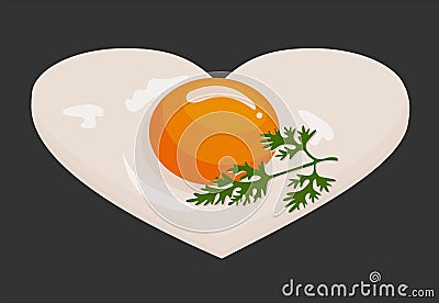 Fried eggs in the shape of a heart in a frying pan cooked for valentine day breakfast. Homemade food. Raster illustration on white Cartoon Illustration