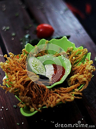 Fried enoki korean food mushroom Stock Photo