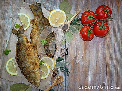 Fried fish carp Stock Photo