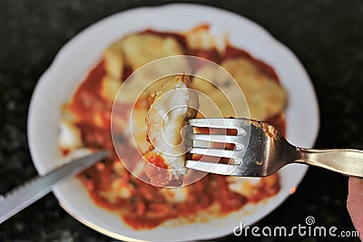 Fried fish fillets with tomato sauce