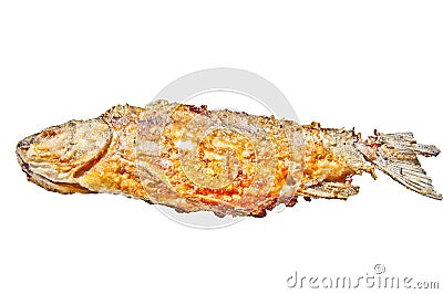 Fried fish isolated. Fried crucian on the white background. River fish Stock Photo