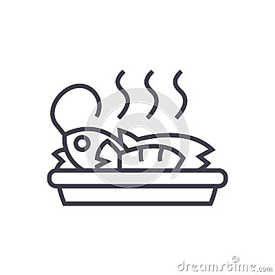 Fried fish, lunch vector line icon, sign, illustration on background, editable strokes Vector Illustration