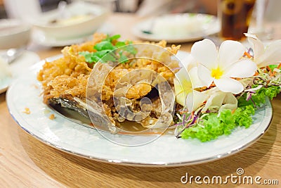 Fried fish with omelet Stock Photo