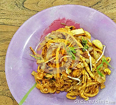 Fried flat rice noodle ;kwetiaw; with chicken. Stock Photo