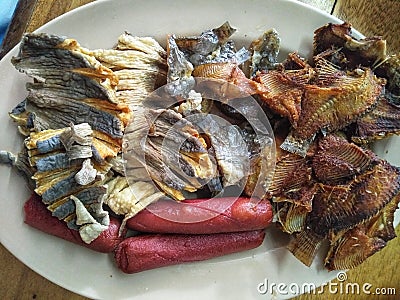 Fried food, fried fish, fried meatballs Stock Photo