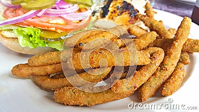 Fried green beans with sandwich Stock Photo