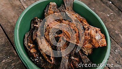 Fried Gurame Fish or Fried Freshwater Fish Stock Photo