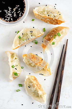 Fried gyoza chinese meat dumplings Stock Photo