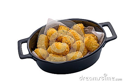 Fried Hash brown balls served in a dish isolated on white background side view Stock Photo