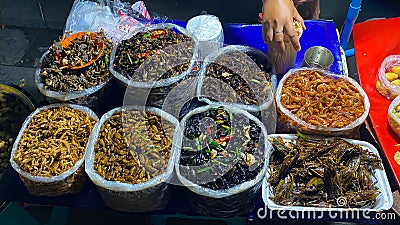 Fried bugs for sale to eat Editorial Stock Photo