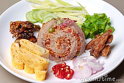 Fried jasmine rice with shrimp paste call Kao Klok Kapi . Stock Photo