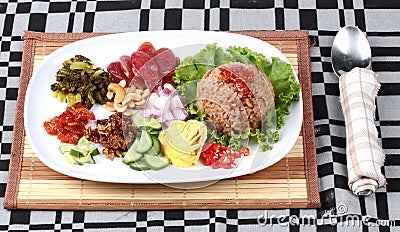 Fried jasmine rice with shrimp paste, Kao Klok Kapi -Thai. Stock Photo