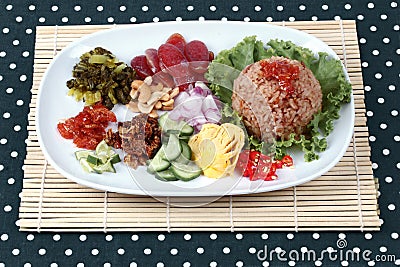 Fried jasmine rice with shrimp paste, Kao Klok Kapi -Thai. Stock Photo