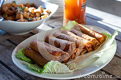 Fried lumpiang togue Stock Photo