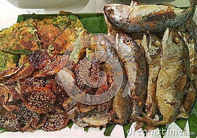 fried mackerel and omelet thai food Stock Photo