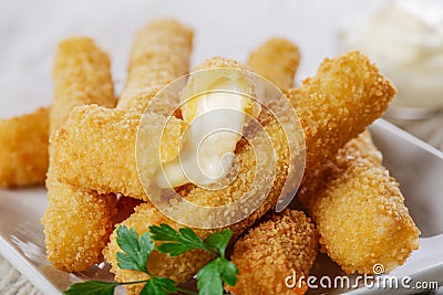 Fried mozzarella cheese sticks Stock Photo