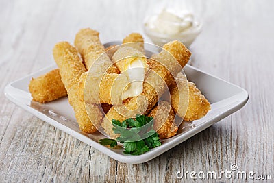 Fried mozzarella cheese sticks Stock Photo