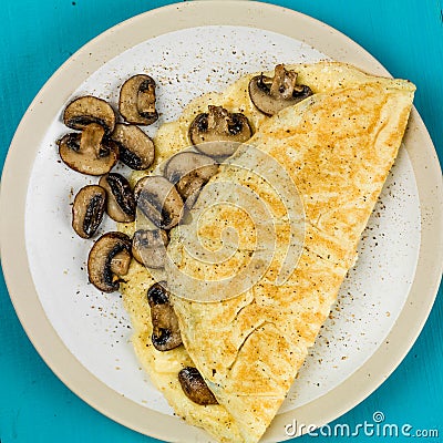 Fried Mushroom Omelette Breakfast Meal Stock Photo