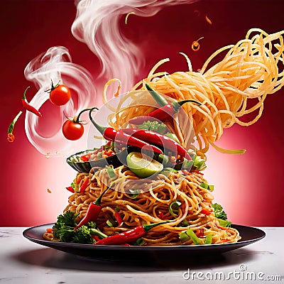 Fried noodles, asian spicy couisine Stock Photo