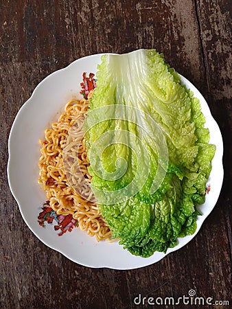 Fried noodles with chinese cabage Stock Photo