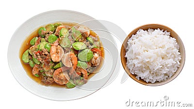 Fried Parkia wth shrimp and rice Stock Photo