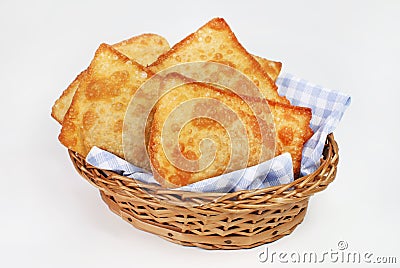 Fried Pastel in basket in white background Stock Photo