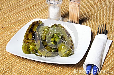 Fried peppers tapas, Spain. Stock Photo
