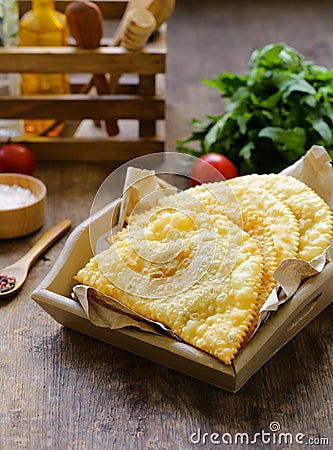 Fried pies with meat Stock Photo