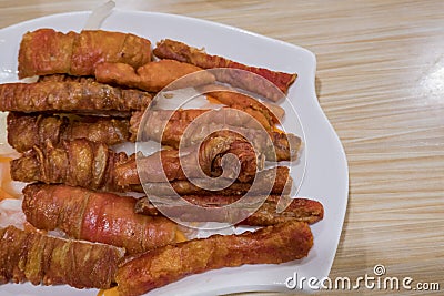 The fried pig intestine Stock Photo