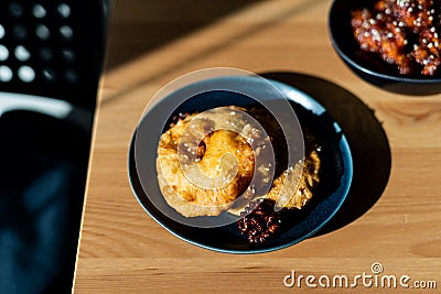 Fried Pineapple Fritters Caramelized with Cinnamon and Sesame Seeds Stock Photo