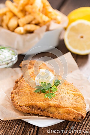 Fried Plaice with Chips Stock Photo