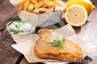 Fried Plaice with Chips Stock Photo