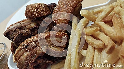 Fried Pork and Chips Stock Photo