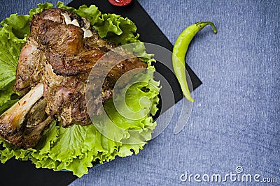 Fried pork shank with salad Stock Photo