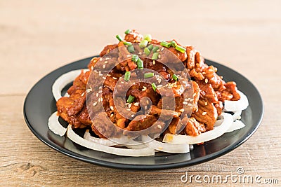 fried pork with spicy korean sauce (bulgogi) Stock Photo