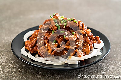 fried pork with spicy korean sauce (bulgogi) Stock Photo