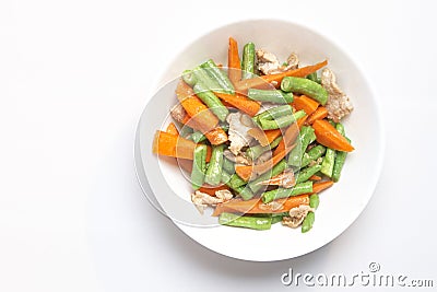 Fried Porki Long bean with carrot Stock Photo