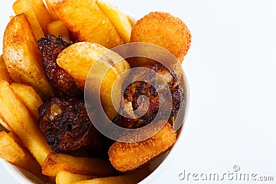 Roasted chicken legs with baked potatoes. menu isolated photo Stock Photo