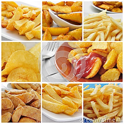 Fried potatoes collage Stock Photo