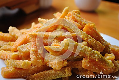 Fried Pumpkin with salted egg yolk dessert Stock Photo