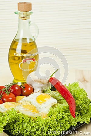 Fried quail eggs Stock Photo